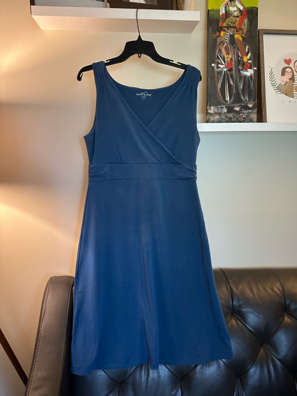 Eddie Bauer Deep Teal Sleeveless Faux-Wrap knee length Dress